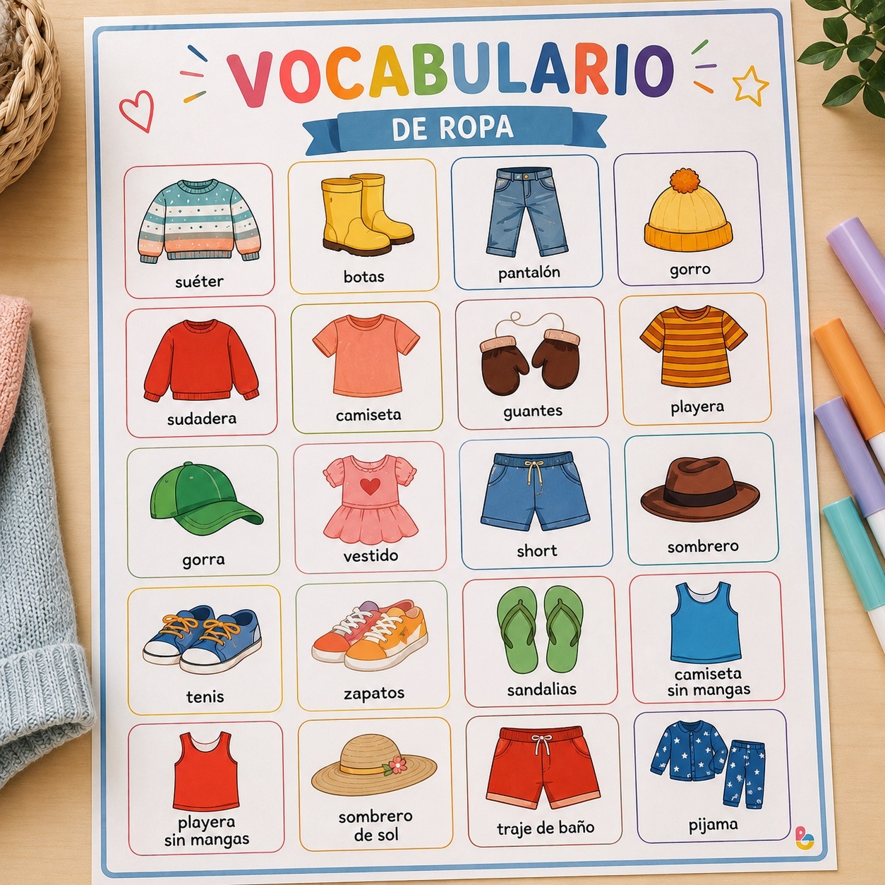 Vocabulario de Ropa – Material Visual para Aprender Jugando